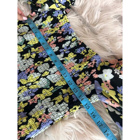 Free People‎ Floral Ariana Smocked Bodice Puff Sleeve Top Multicolor Size Medium - Picture 11 of 12